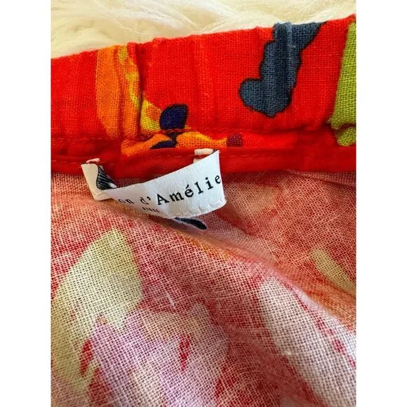 Maison d' Amelie Hawaiian‎ Multicolor Linen Boho Peasant Tiered Midi Skirt Sz S - Picture 4 of 6